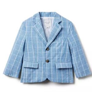 Janie and Jack 100049166 Blue and white Tattersall Linen-Cotton Blazer NWT